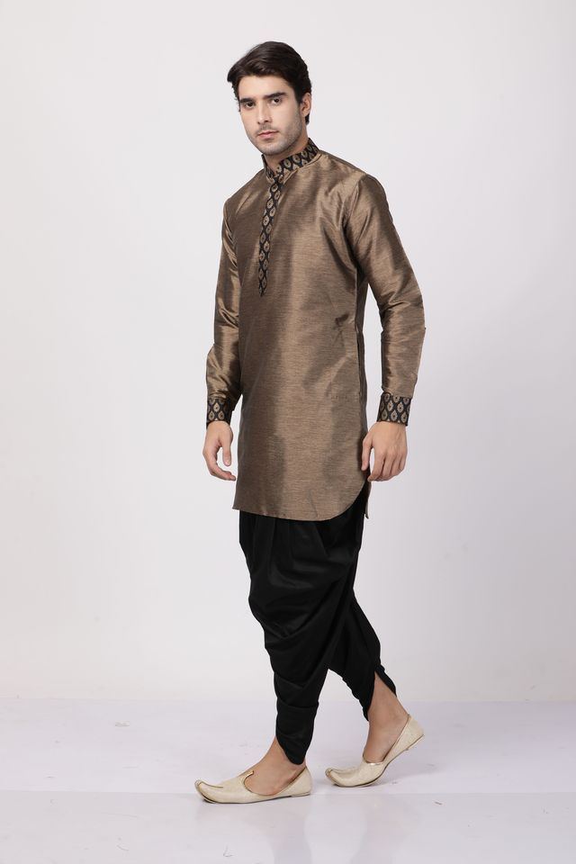 Men's Black Silk Blend Pathani Kurta and Dhoti Set