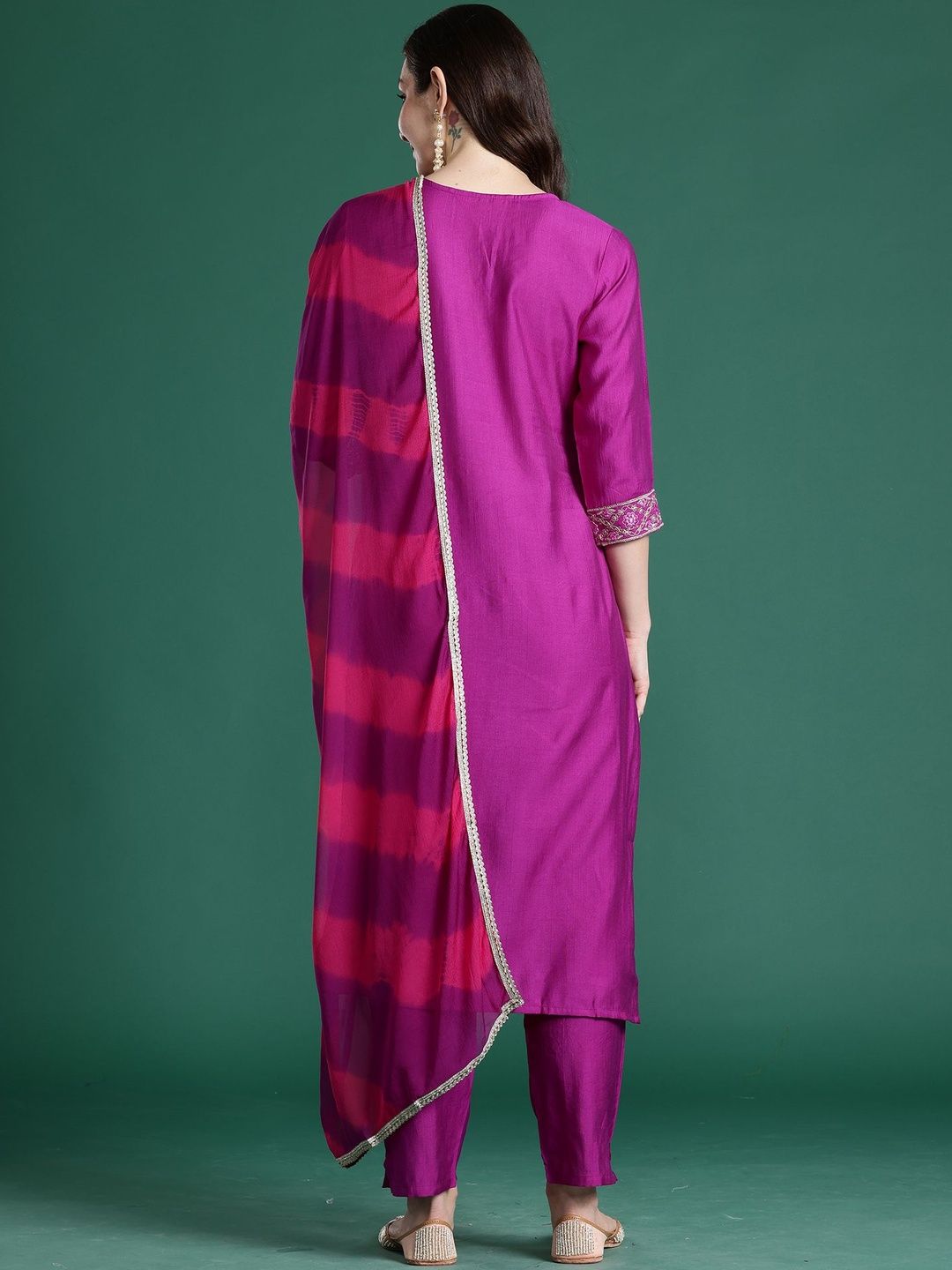 Ethnic Motifs Embroidered Thread Work Kurta With Trousers & Dupatta